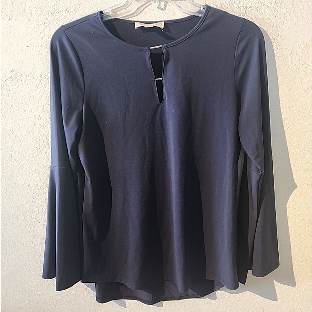 Michael Kors Womens Blouse M Solid Blue Bell Sleeve Long Sleeve Stretch Medium